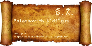 Balassovich Klétus névjegykártya